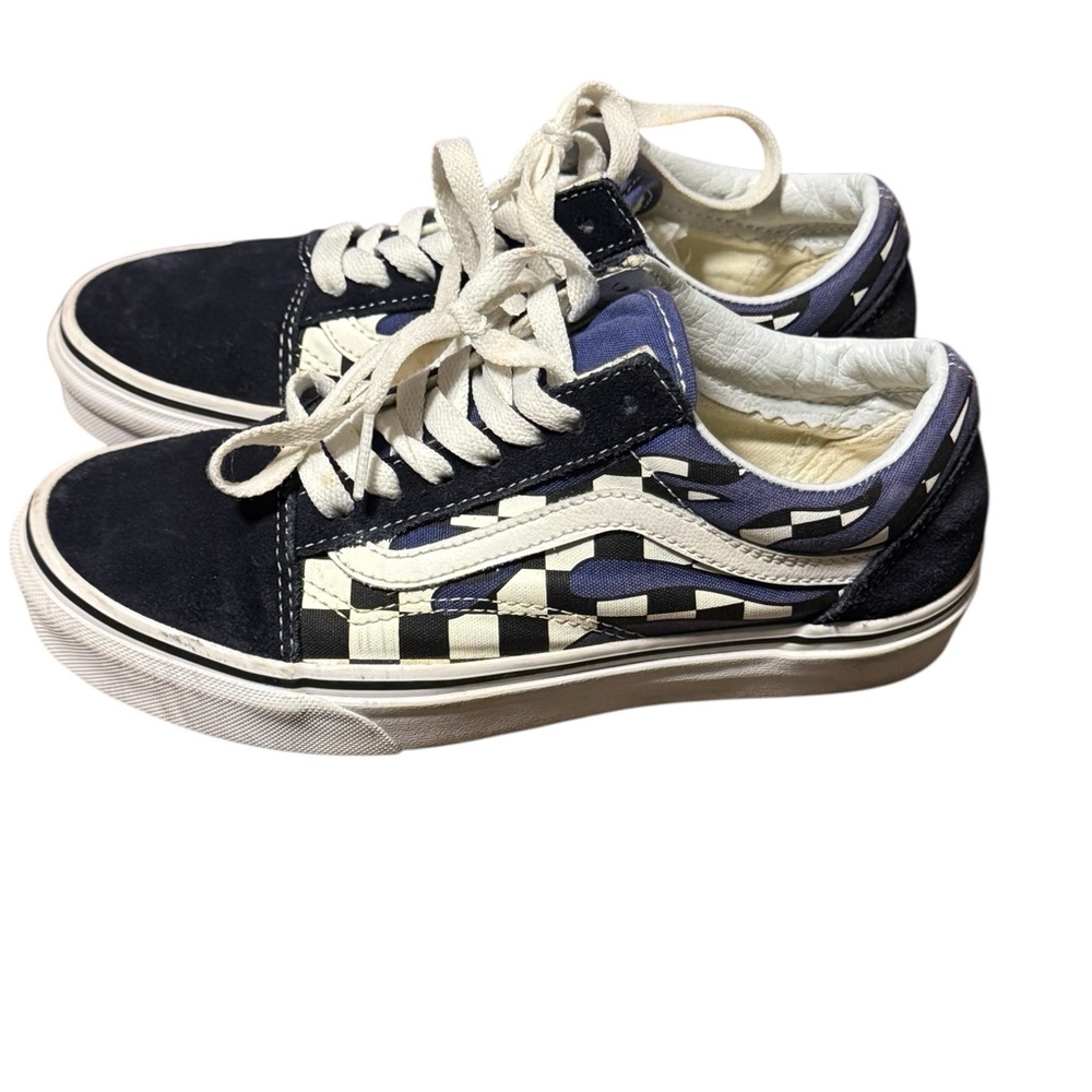 Vans Off The Wall Checkered Blue White Lace Up Sneakers Womens Size 6 Mens 4.5